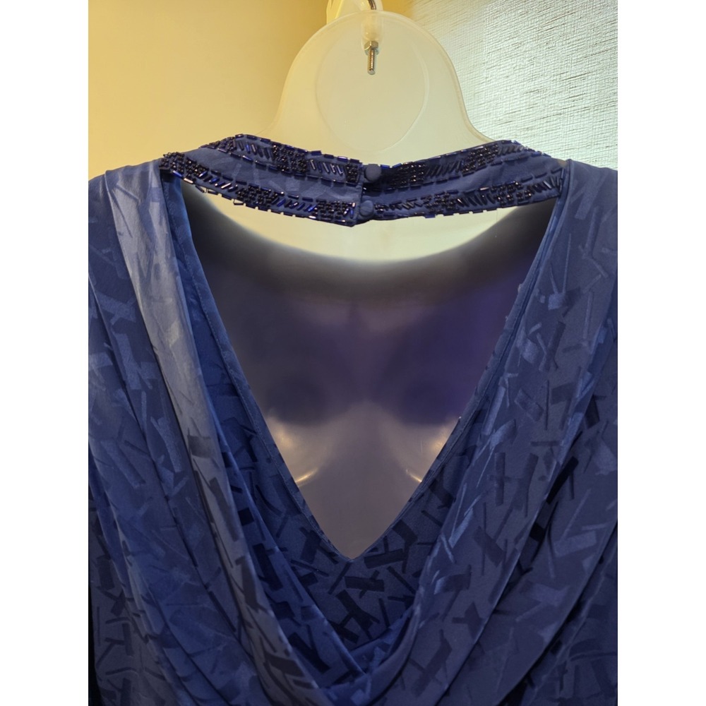Vintage 80s Satin Print Royal Blue Maxi Cocktail Dress Open Back Sz.8/10 (M) - Picture 12 of 15